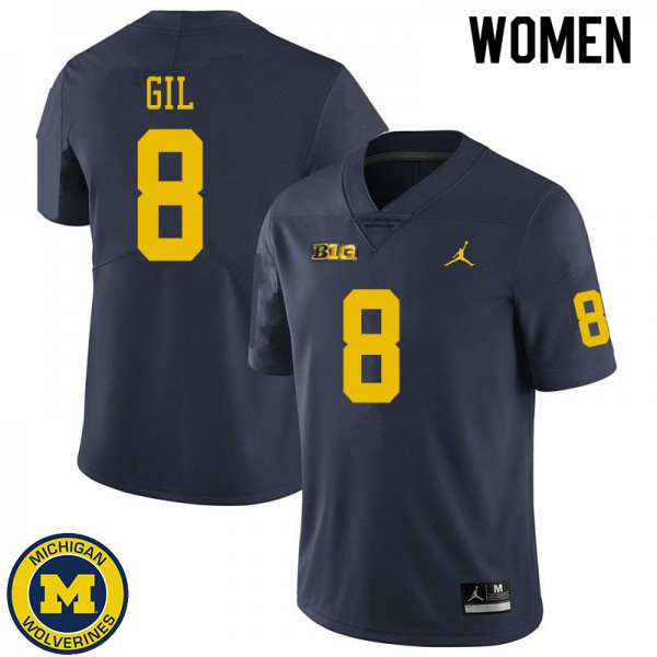 Women Michigan Wolverines #8 Devin Gil Navy Embroidery Jersey